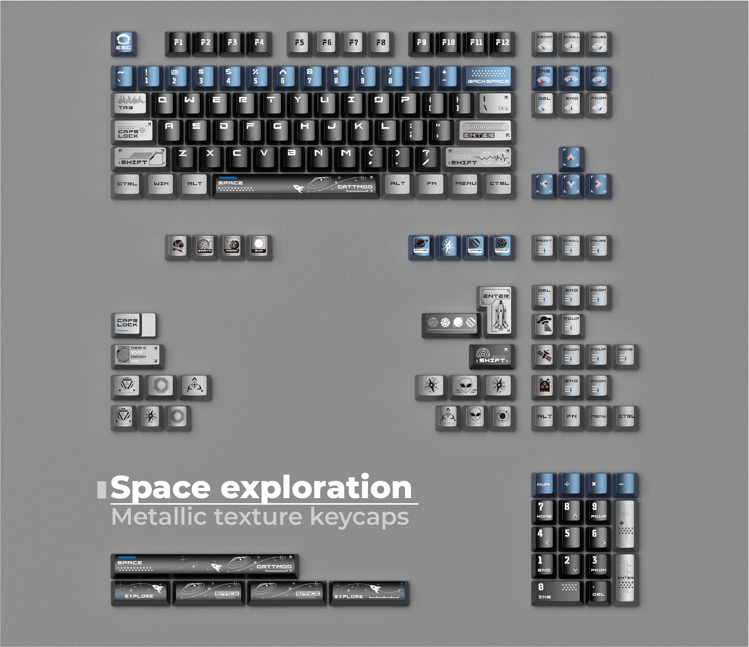 Space exploration - Metallic texture keycaps
